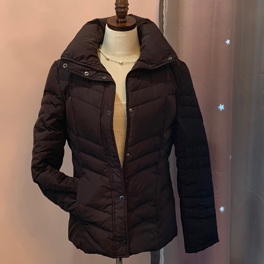 KENNETH COLE 100% DOWN FEATHERED BROWN PUFFER W ZIPPER & BUTTONS JACKET W SIZE M